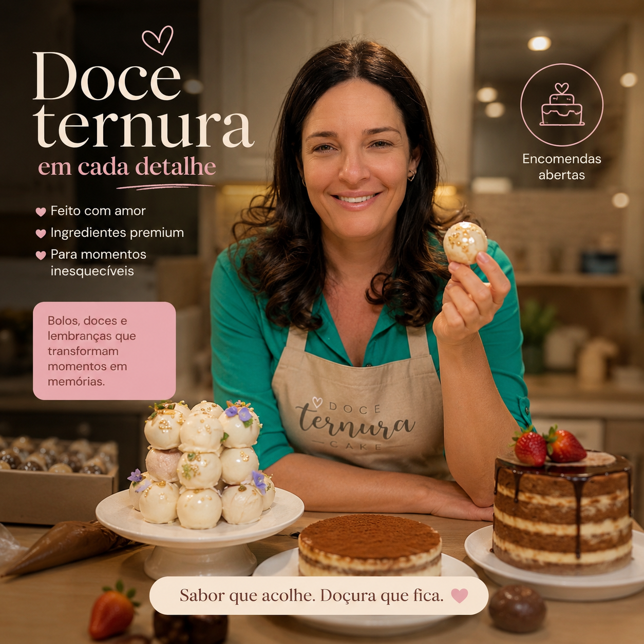 Janaína, confeiteira da Doce Ternura, em sua cozinha em Orlando